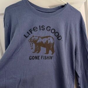 Men’s fishing shirt life is good gone fishin’ bear tee size L